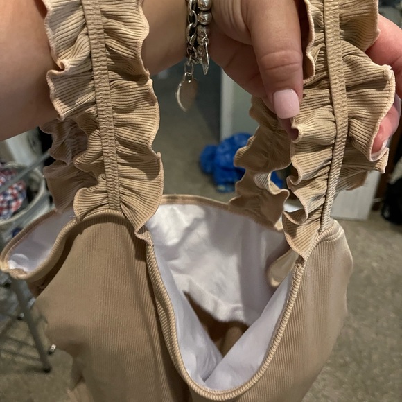 Women's Square Neck Ruffle Strap Stretchy Ribbed Bodysuit with snaps XL NEW - Picture 6 of 14